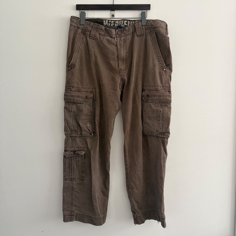Wearfirst Mens Brown Cargo Pants 38x32 Distressed Y2K Gorpcore